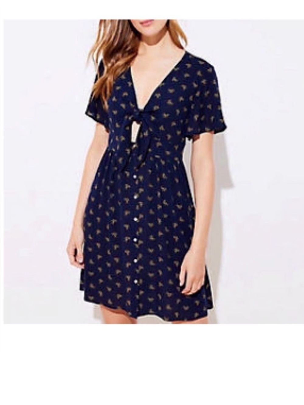 LOFT |Beach Tie-Front Floral Short Sleeve Dress Size 4